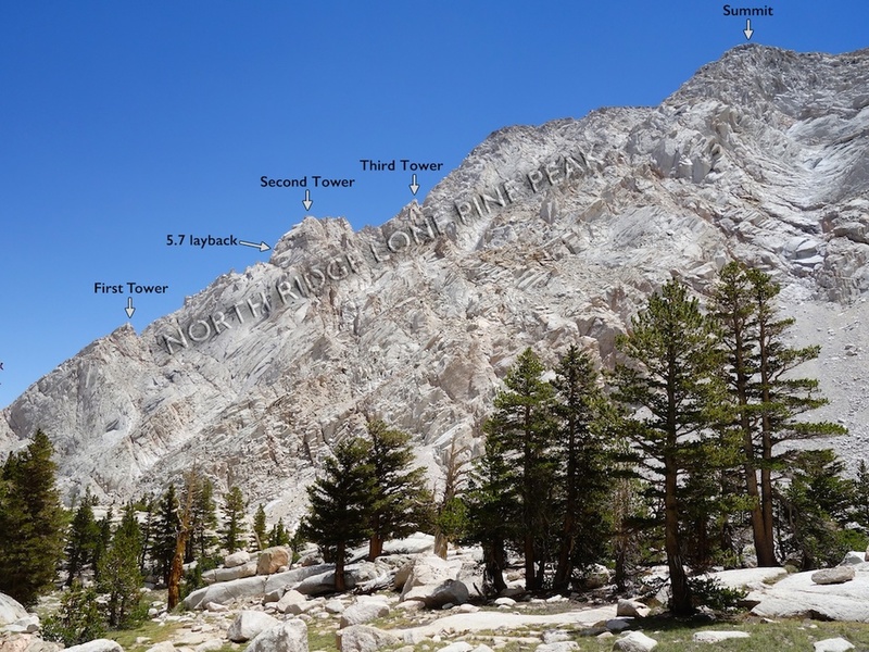 Features on North Ridge of Lone Pine Peak.