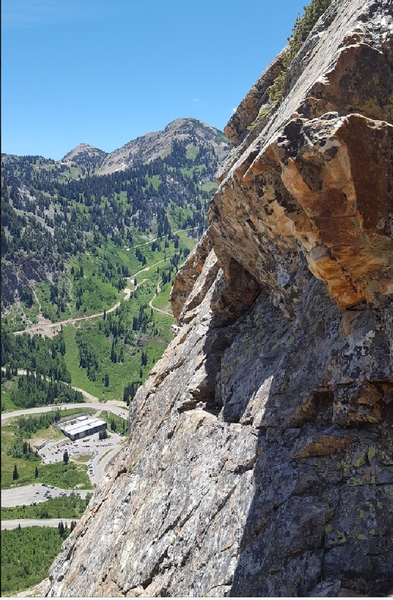 Looking over at Snowbird from the top of pitch 2