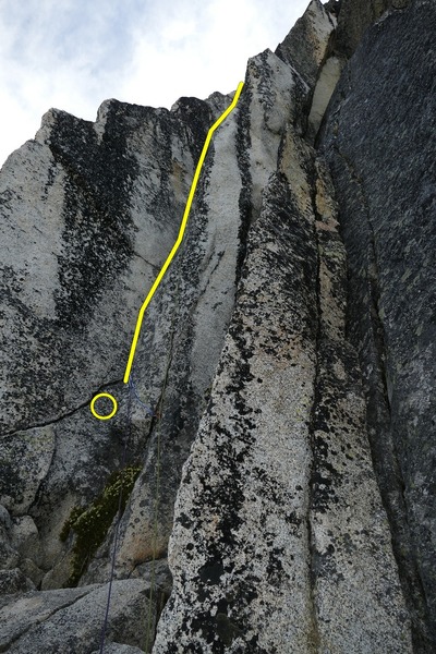 View from the top of the 1st pitch and start of the OW. Belay/anchor here or next to the OW and the crack to the left
