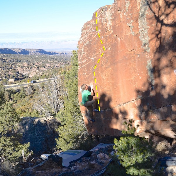 Spotless V4/5 HB. Begin on the rail that my right foot is on, and follow crimps up and to the right then back left to the topout.