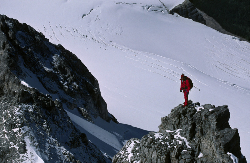 Mark Whiton on the West Ridge descent of Mt Fay - August 1988