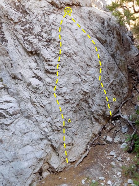 Stash Slab, Williamson Rock
<br>
<br>
A. Deep Freeze (5.9)
<br>
B. Frozen in Time (5.9)