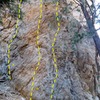 The Leaning Pillar, Williamson Rock<br>
<br>
A. You are Here (5.10c)<br>
B. Finger Bang (5.11c)<br>
C. Where Was I (5.10d)