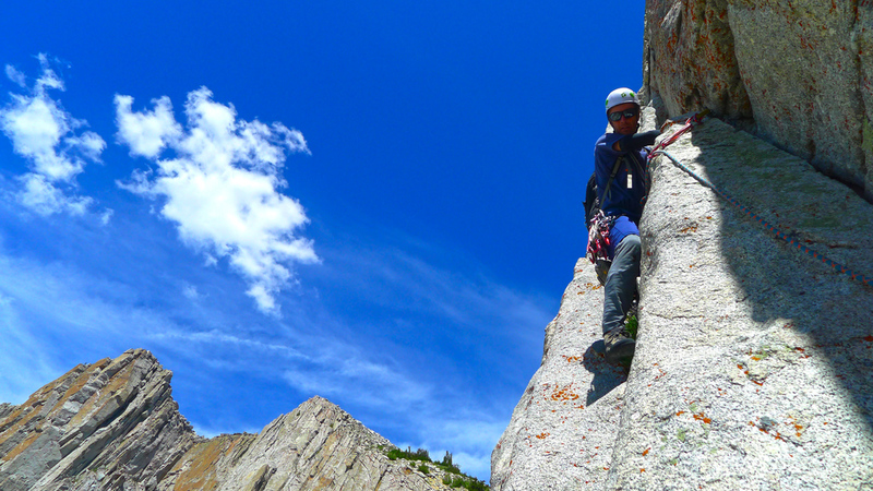 Start of the second pitch of the Lowe Route.