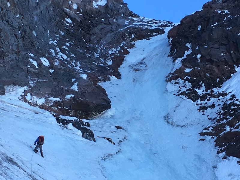 This pitch of blue ice was the best of the route. Came on the 2nd (of 3) col crossed on the traverse to the rock exit. June 23rd, 2018