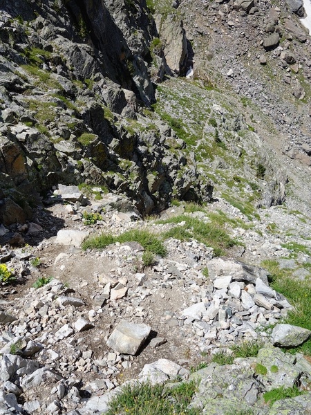 Looking down the descent gully.