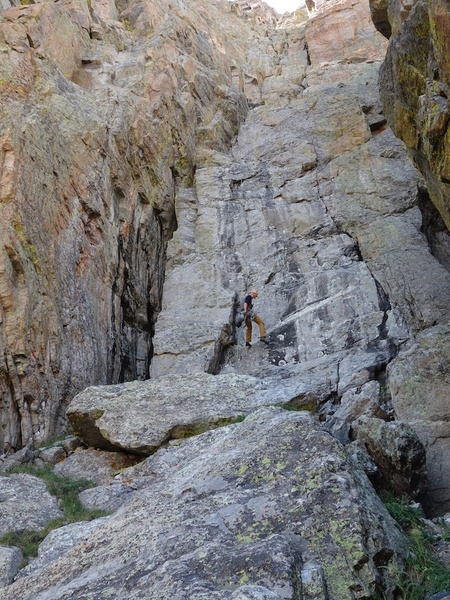 The East Face rappel route goes down the gully that dumps you off right where you started the approach pitches.
