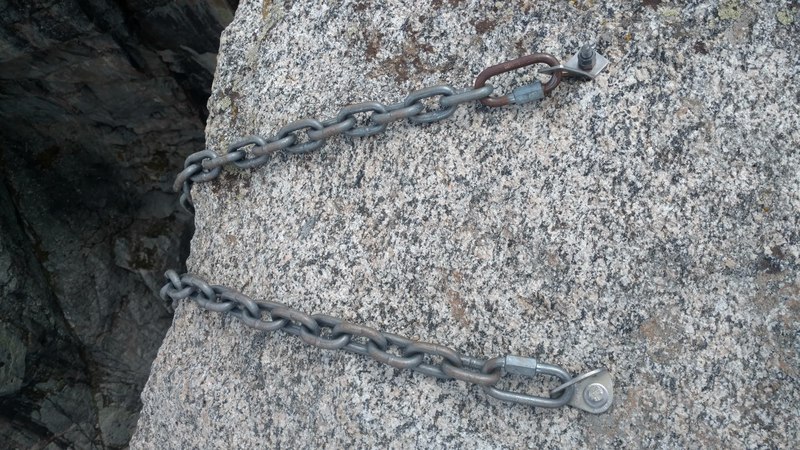 Rap in from this station (Petzl and Mammut hangers), the rightmost station as viewed from the top.