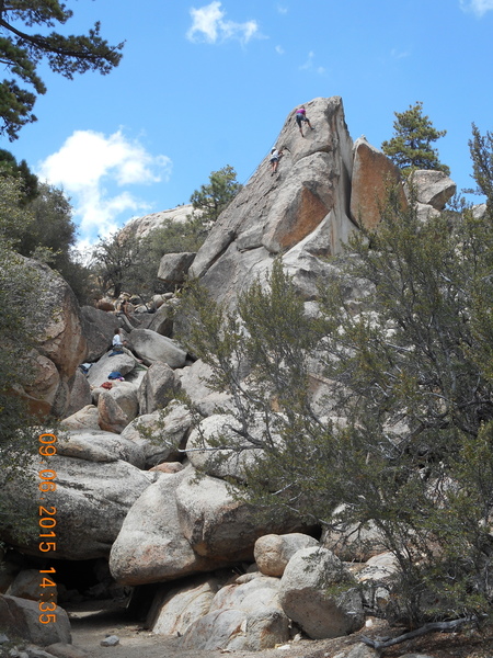 Two lady climbers scaling The Mine Shaft.