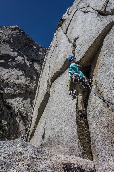RS headed up the double crack, P5. Pic: NK
