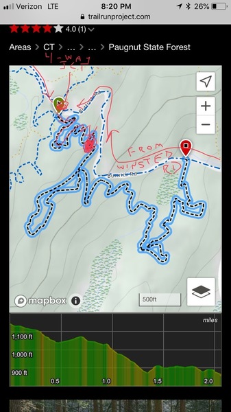 Map of the “Whipping Post” trail and access to the boulder