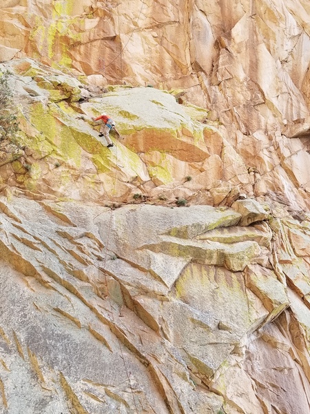 Jesse Schultz getting through the final crux of the first pitch.
