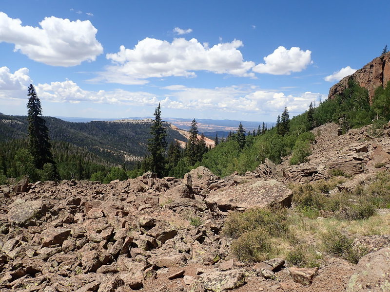 Looking west from the start of the easy trail through the talus.