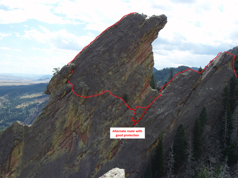 An alternate for the pitch 3 "crux" that has some fun moves and protects pretty well. Based on the chalk marks this appears to be a often used alternate. If it wasn't for the plentiful jugs, this would be more challenging. I'd call it 5.6.