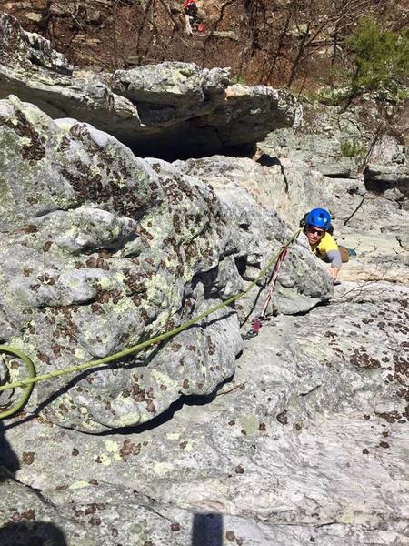 John finishing up the LSD 5.6/7 variation corner at the crux overhang