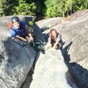 This is me belaying Elle up from the higher belay station, the gentleman to the left is at the lower station.