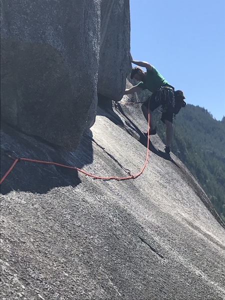 Me climbing up the money pitch, lots of friction and good placements, my kind of climb.
