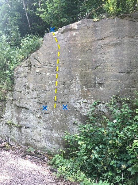 X's mark start and finish.
<br>
Boulder is taller in person than in photo.