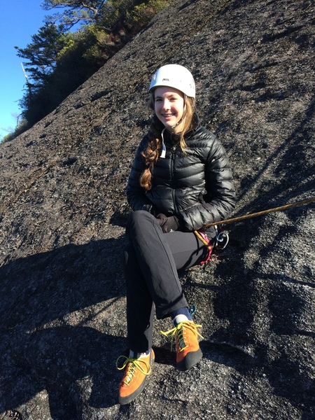 My daughter Claire chilling at a belay station. Nice sunny day mid November.