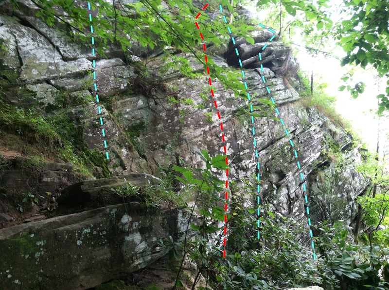 Just some of the ways I climbed it. The red middle route is hardest (5.9ish).