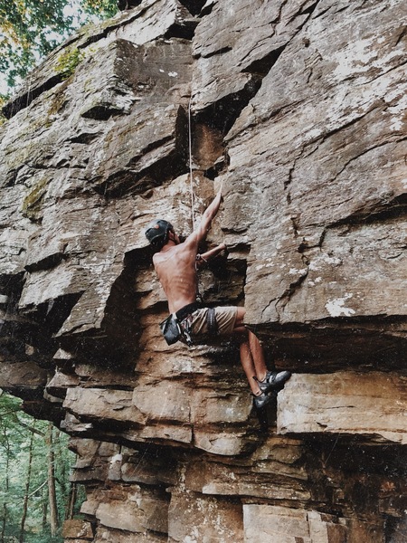 Right at the end of the crux, a couple more moves then it moves closer to the 5.5 range.
