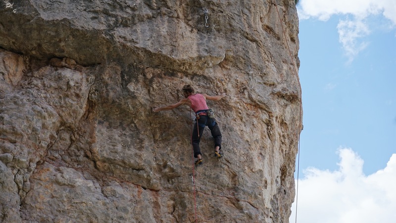 Just into the crux sequence at mid height