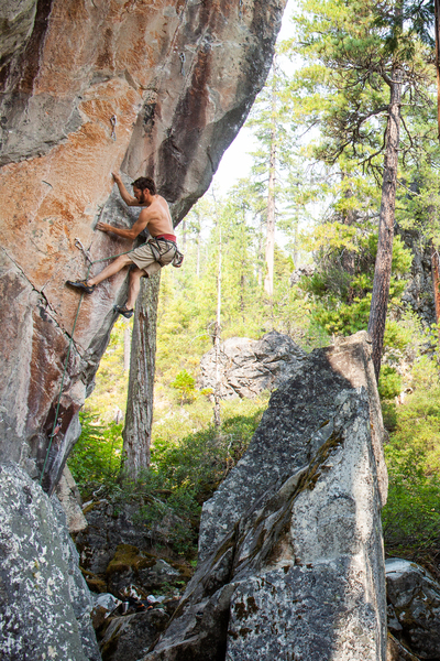 One of my favorite moves on the route, really a great sequence. The goal is to get through to the third bolt with 98% of your energy remaining for the crux! Photo by Samuel Trimboli