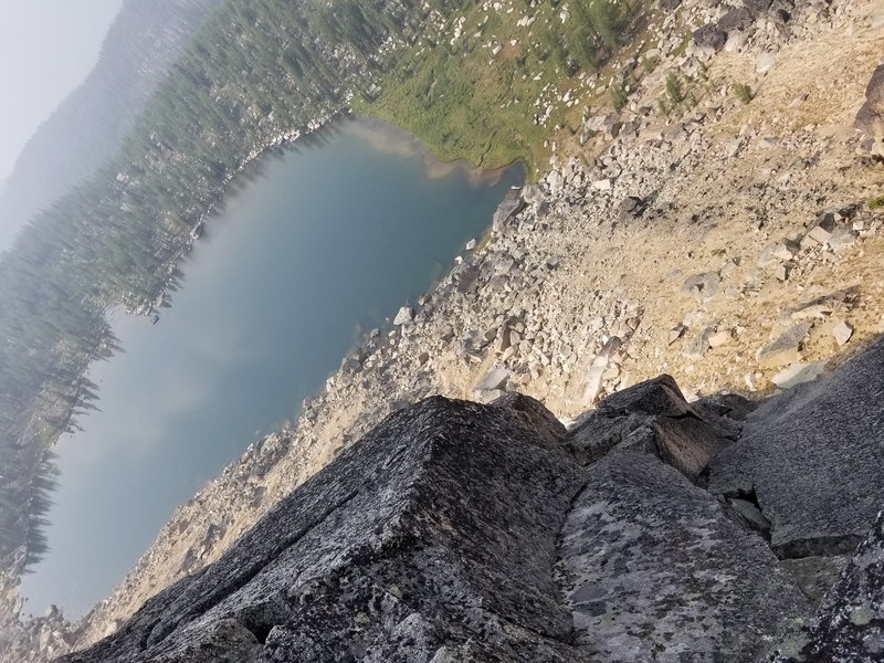 Looking down the layback section of pitch 2 from the 2nd belay.
