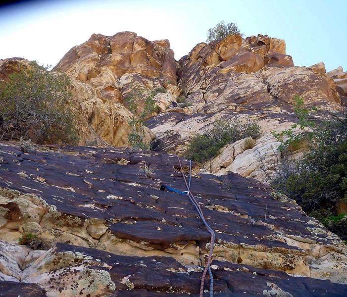Nearing the top. The route goes up and right to the pine tree on the skyline.