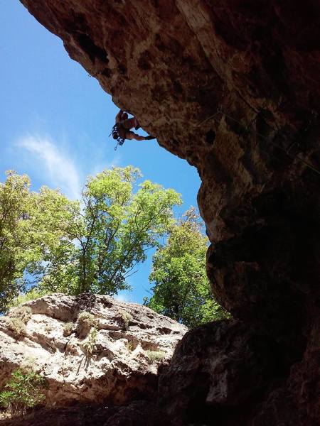 Another shot of Jeff R pulling over the Crux on Snaked (11b) at the Drone Wall. August 2018.