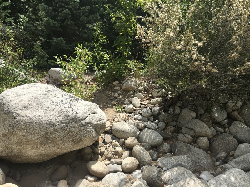 Start up of the approach path on the other side of the wash. You'll know you're headed the right way if you run into a wooden bridge. Otherwise, follow a dirty gully up-canyon until you hit the bridge.