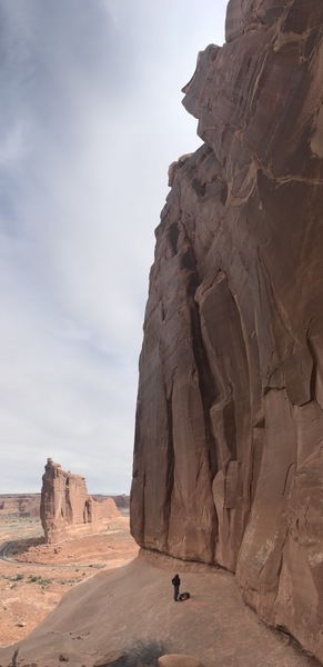 Dan looking up at the first P of West Face three Gossip. After he won rock paper scissor.