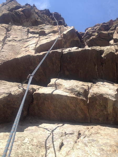 The big overhang in the middle is the crux area.