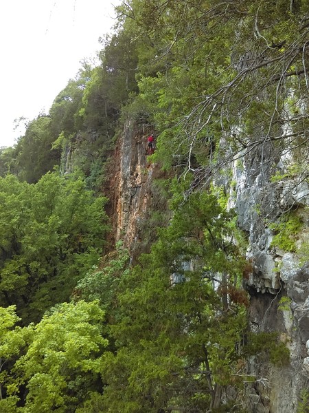 Legacy Wall south of the stairs. Marcus Floyd bolting to his left in the red is Beer Ledge and Tennessee Whiskey runs up the face to the right of B.L.