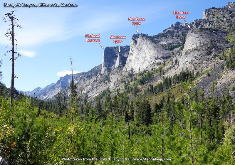 Flathead Buttress, Shoshone Spire, Nez Perce Spire, Blackfoot Dome