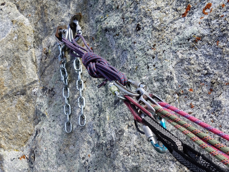The first three pitches have bolted anchors. After that, it's all gear anchors.