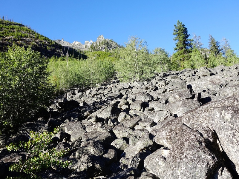 Pretty much just head straight up the drainage. It's a mix of boulders, bushes, and downed timber, but overall not too bad. About 2 hours from the trail to the base of the arch.
