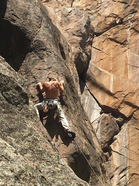 Setting up the crux.
<br>
Photo by Ellie Blair