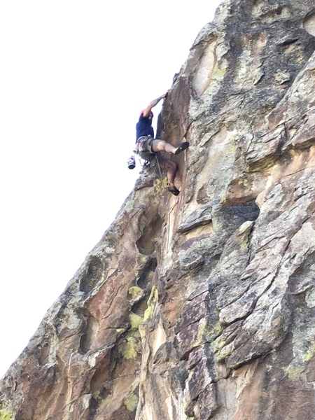 Kyle Hollenback finishing up Raingutter, 12a