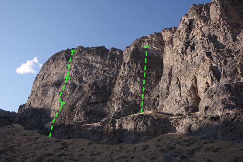 Access 3-pitch Bardini Wall route where grassy ledge terminates on left. Coral Winds requires an easy scramble onto grassy ledge.