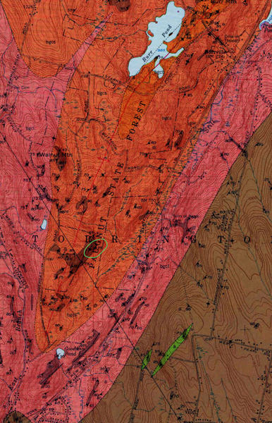 State geologist report map of rock types and areas of exposed bedrock/ledge