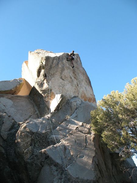 Railing to the anchors on Palm Pilot (5.10b), Onyx Summit Crag