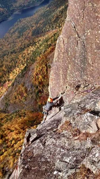 Topping out the last hard pitch of : La farouche