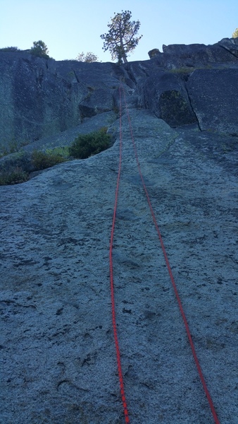 Slab start, into the corner, above the bulge to the anchors. Lots of variety of moves. Well protected.