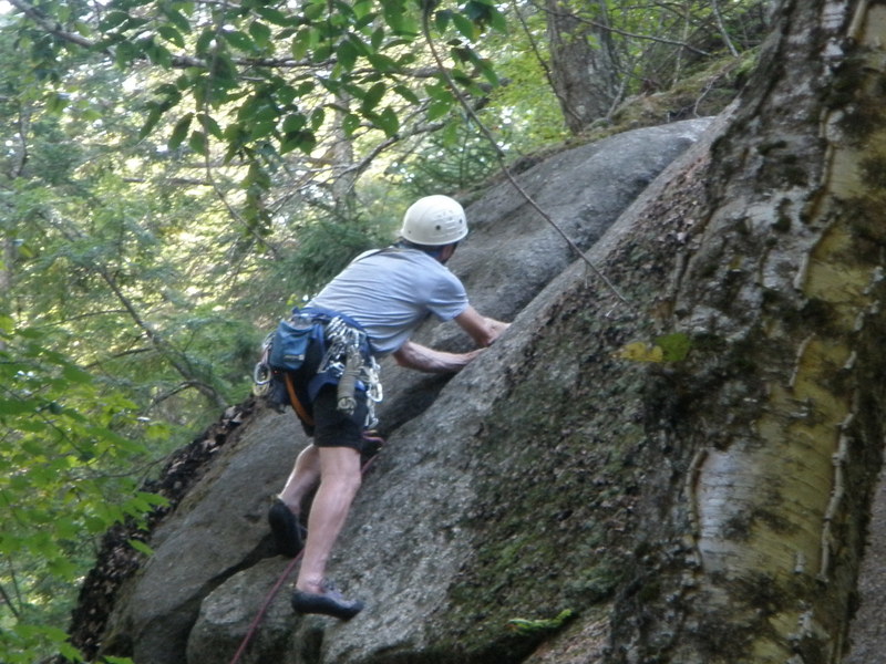 Tom on P1's semi-crux move (The Edge, Brown's Ridge)