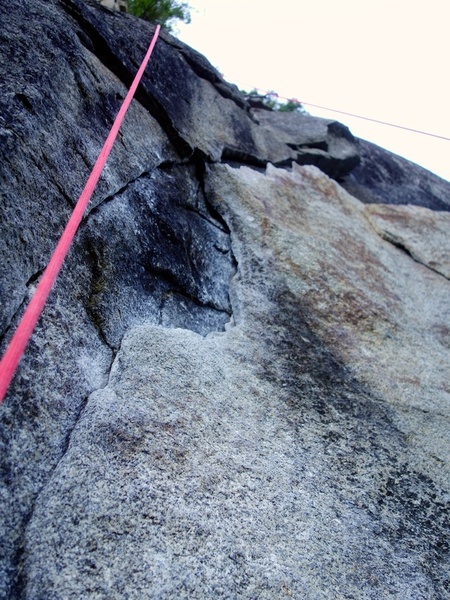 Juggy flake just above the crux. Power through to the next bolt!