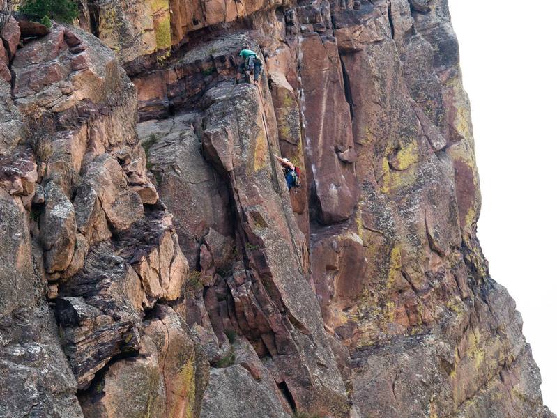 New to Colorado, went out to the Canyon. This is at the mountain closest to the Visitor's center. Wanted to put this photo out there for the climbers. Telephoto shot.