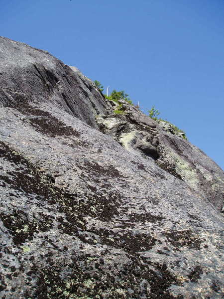 Looking up at P1 of The Christening; a.k.a. P8 Variation to "Night Climb" - at the far right end of the Great Tree Ledge, just before the path drops down to cross the "East Face Ice Climbing" arera