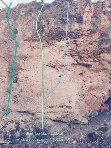 Topo for left side of Freshmen boulder ( also listed as community college boulder)