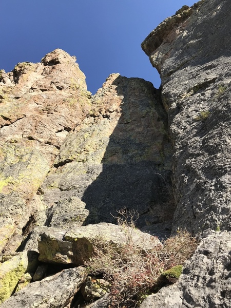 “The Dark Half” follows the right side of the shaded buttress in the middle of the photo.